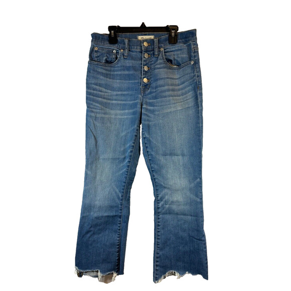 Madewell Jeans Womens 27 Blue Cali Demi Boot Cropped Button Fly Distressed B14 - Picture 1 of 7